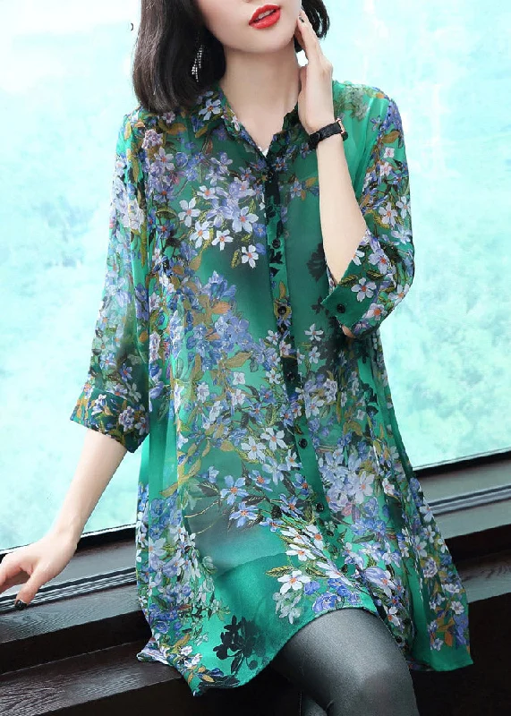 Celebrity Style Stylish Peter Pan Collar Button Print Chiffon Shirt Tops Summer