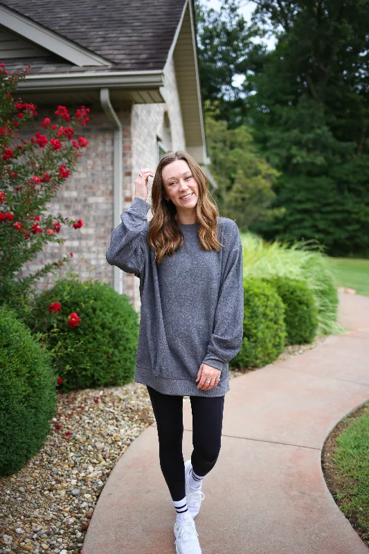 Personalized Outfit Charcoal Soft Fleece Long Sleeve Lightweight Sweatshirt | Boutique Elise Personalized Outfit Charcoal Soft Fleece Long Sleeve Lightweight Sweatshirt | Boutique Elise