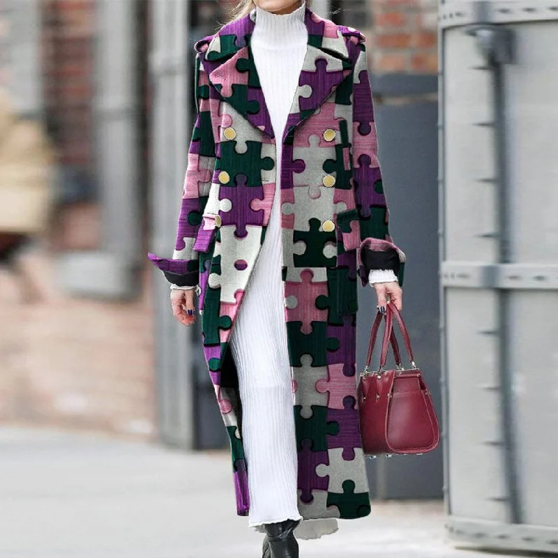 Spiritual Vitality Elegant Purple Long Overcoat for Women