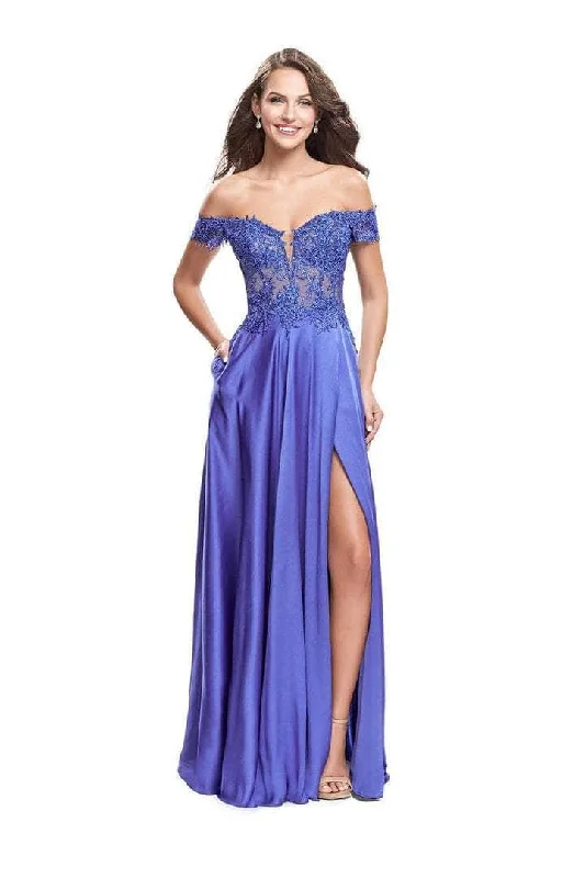British Fashion La Femme Off Shoulder Lace Pleated Dress A-Line 25694