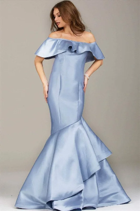 Minimal Style Jovani - Sleek Off Shoulder Mermaid Gown 54504SC - 1 pc Periwinkle In Size 6 Available Minimal Style Jovani - Sleek Off Shoulder Mermaid Gown 54504SC - 1 pc Periwinkle In Size 6 Available