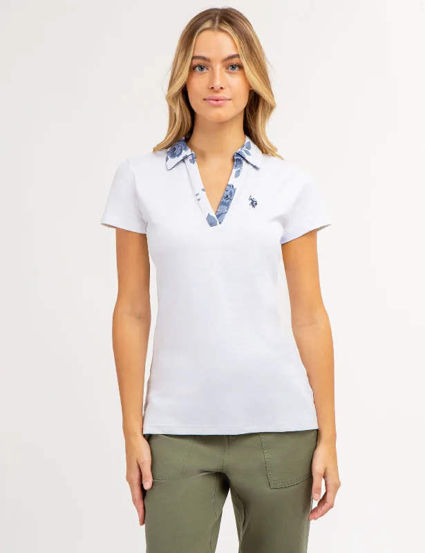 High-quality Styles SPLIT NECK ROSE PRINT POLO SHIRT