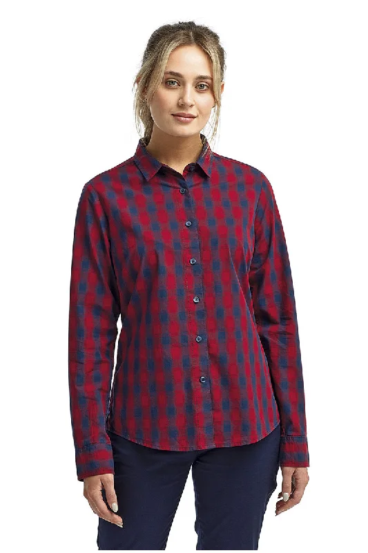 Celebrity Must-have Women's Mulligan Check Long Sleeve Cotton Shirt (Red / Navy)