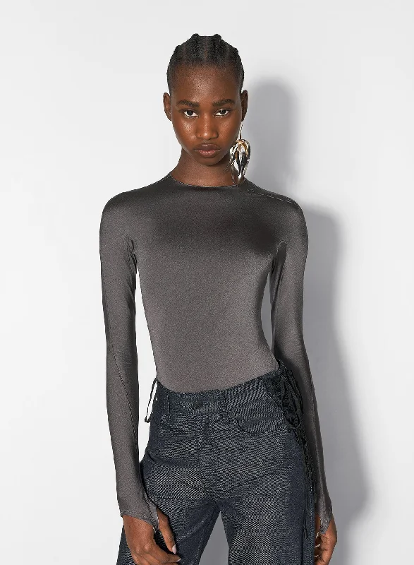 Comfortable Fashion grey shoulder logo bodysuit