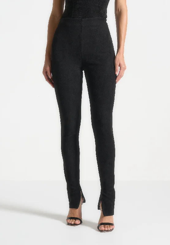 Elegant Design Suede Leggings - Black
