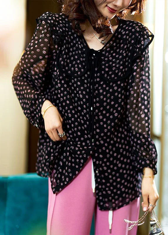 Celebrity Picks Chic Black Peter Pan Collar Print Patchwork Chiffon Blouse Tops Spring Celebrity Picks Chic Black Peter Pan Collar Print Patchwork Chiffon Blouse Tops Spring