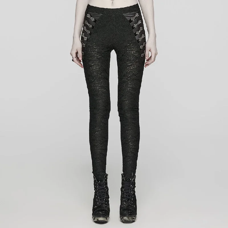 Basic Version Women's Goth Mesh Slim Fitted Texture Leggings