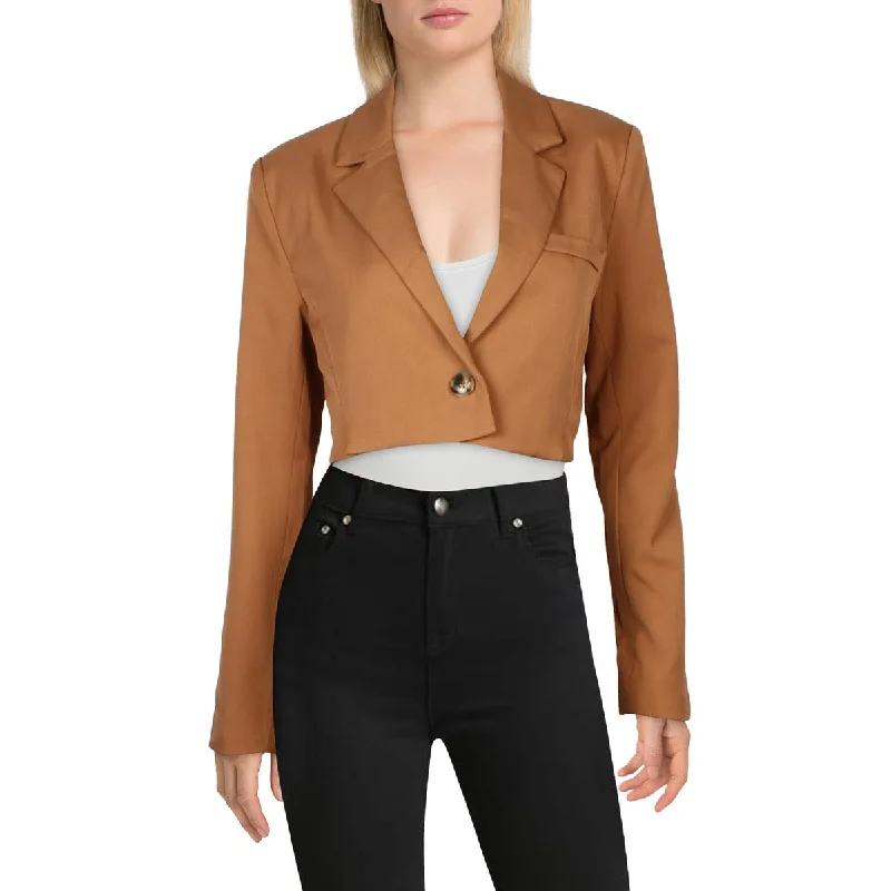 Trendy And Casual Aqua Womens Cropped Notch Collar One-Button Blazer