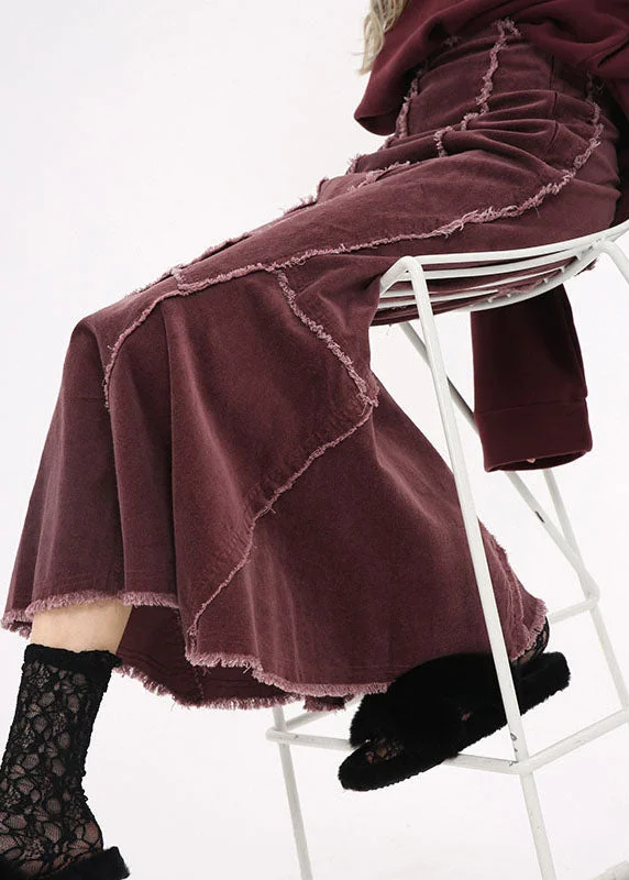 Noble And Elegant Art Red Wraped Patchwork Corduroy Skirt Winter