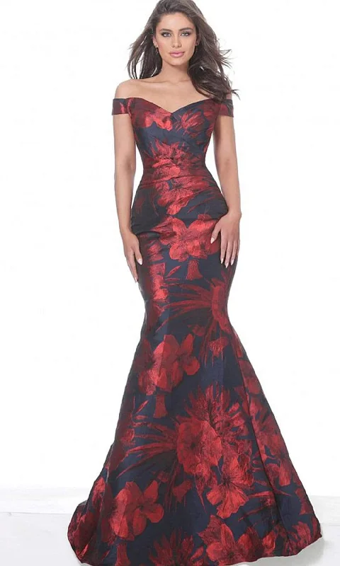 Bright Colors Jovani - 03932 Off Shoulder Floral Satin Mermaid Gown