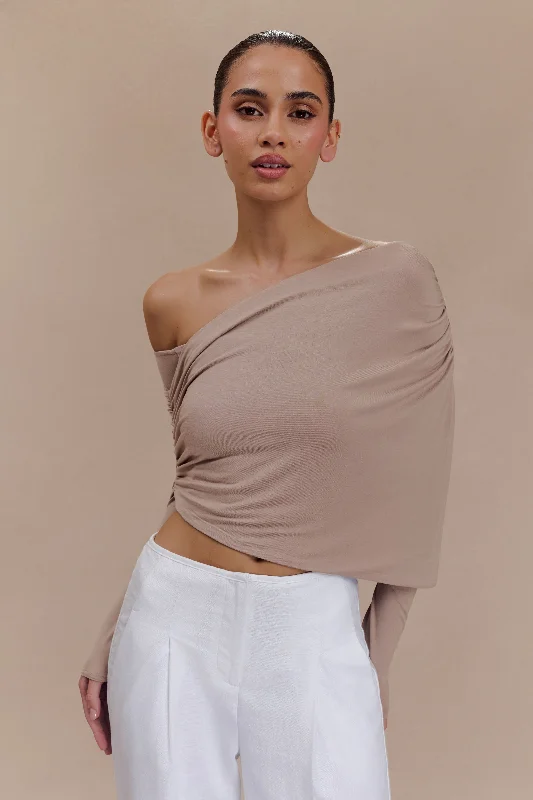 Fresh And Capable Corinna Modal One Shoulder Top - Mushroom