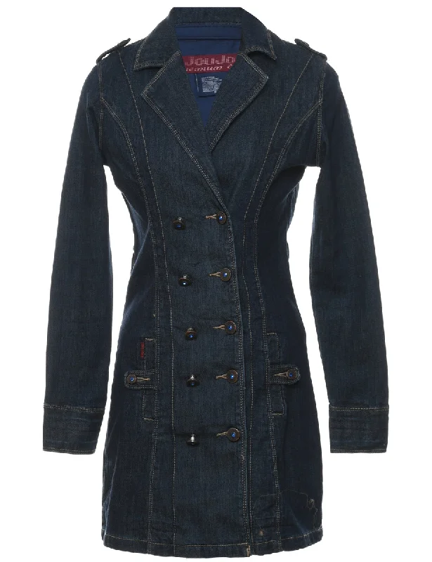 Autumn Selection Dark Wash Y2K Double-Breasted Denim Jacket - S