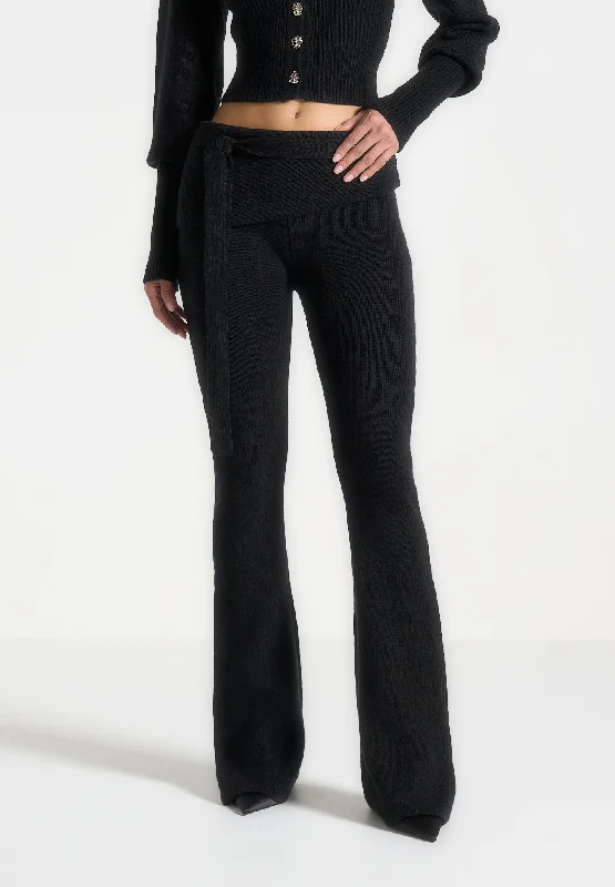 Celebrity Picks Knitted Fit & Flare Leggings with Belt - Black