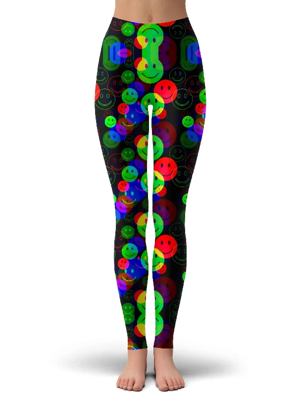 Exquisite Embroidery RGB Smile Glitch Leggings