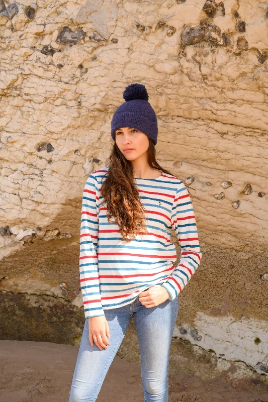 Fashionable Inner Wear Causeway Breton Top - Red Teal Stripe