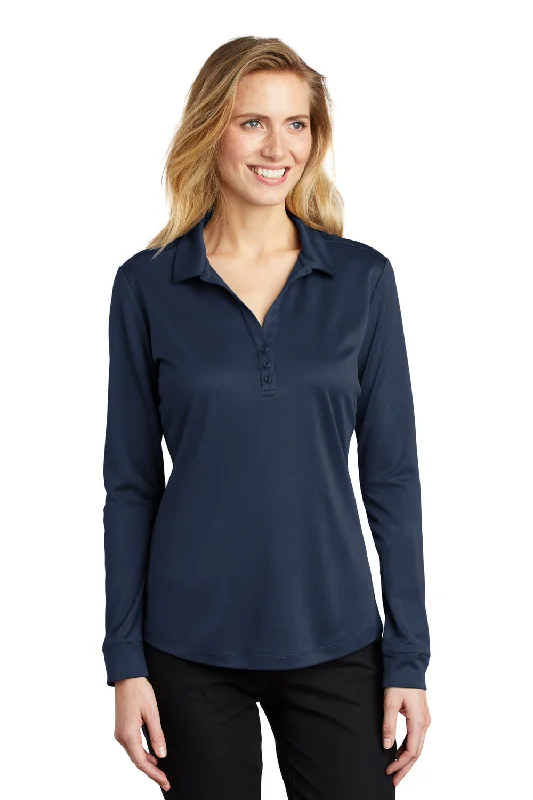 Youthful Vitality Port Authority Womens Silk Touch Performance Moisture Wicking Long Sleeve Polo Shirt - Navy Blue Youthful Vitality Port Authority Womens Silk Touch Performance Moisture Wicking Long Sleeve Polo Shirt - Navy Blue