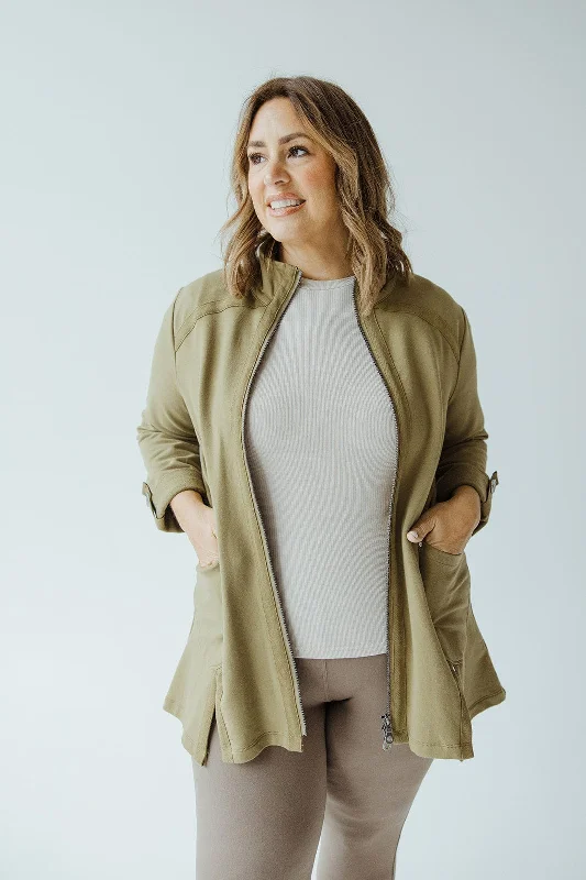 Embroidery Design ZIP-UP COWL NECK WITH PLEATED BACK IN BAY LEAF