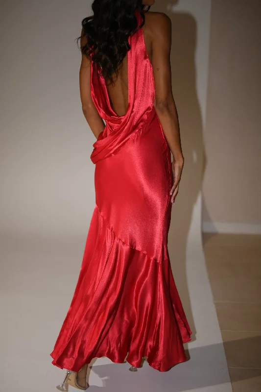New Products Ellison Satin Cowl Gown - Red