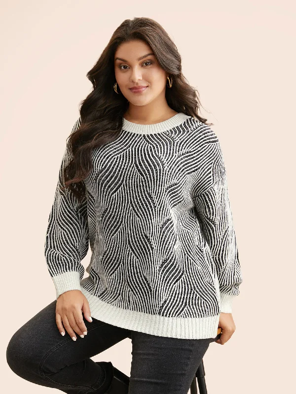 Personalized Clothing Texture Contrast Round Neck Pullover