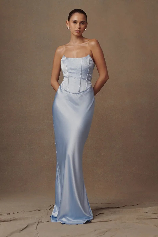Fashionable And Fashionable Harlow Satin Strapless Maxi Dress - Cornflower Blue