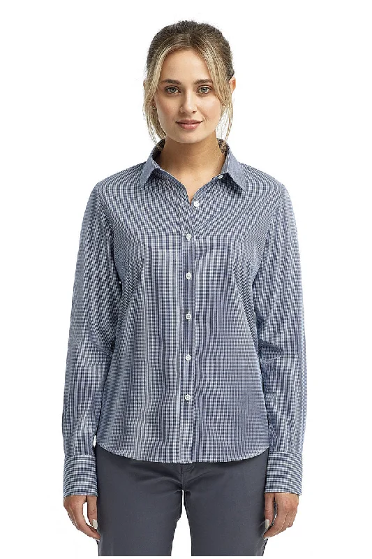 Cute Design Women's Microcheck Long Sleeve Cotton Shirt (Navy / White)