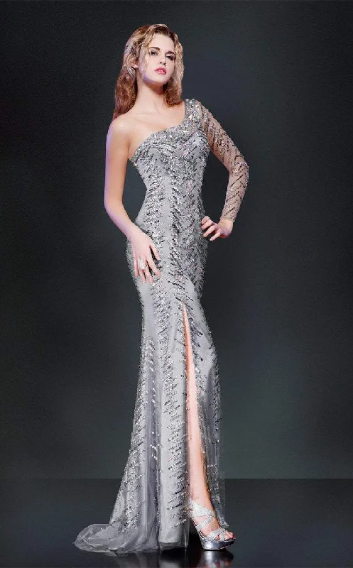 Fashion Classic MNM Couture - Long Sleeve Asymmetrical Sequined High Slit Gown 8273 -2 pcs Gold in Size 6 Available Fashion Classic MNM Couture - Long Sleeve Asymmetrical Sequined High Slit Gown 8273 -2 pcs Gold in Size 6 Available