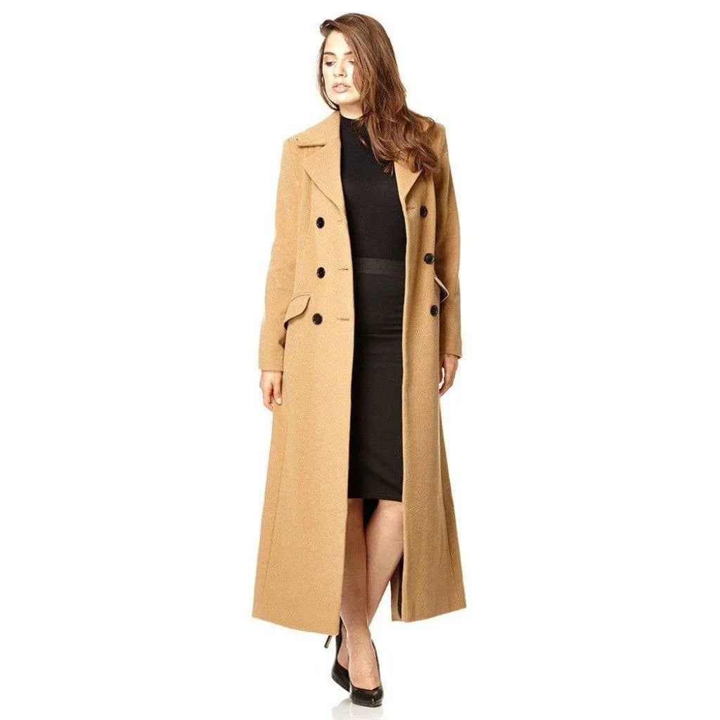 Printed Patterns Wool Blend Double Breasted Long Coat