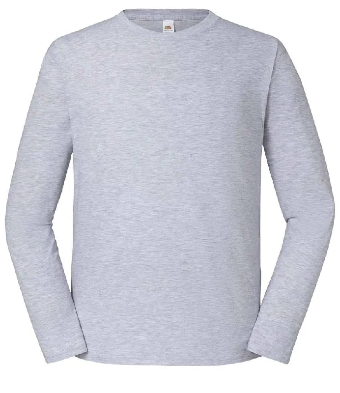 High Street Style Fruit Loom Iconic 195 Premium Long Sleeve T-Shirt | Heather Grey