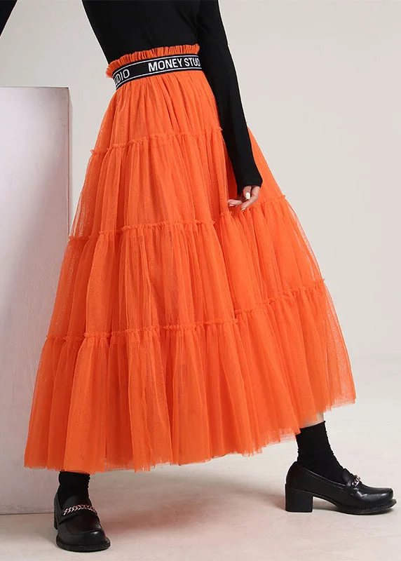 Fashion Must-have Organic Orange Patchwork Solid Tulle Skirt Spring