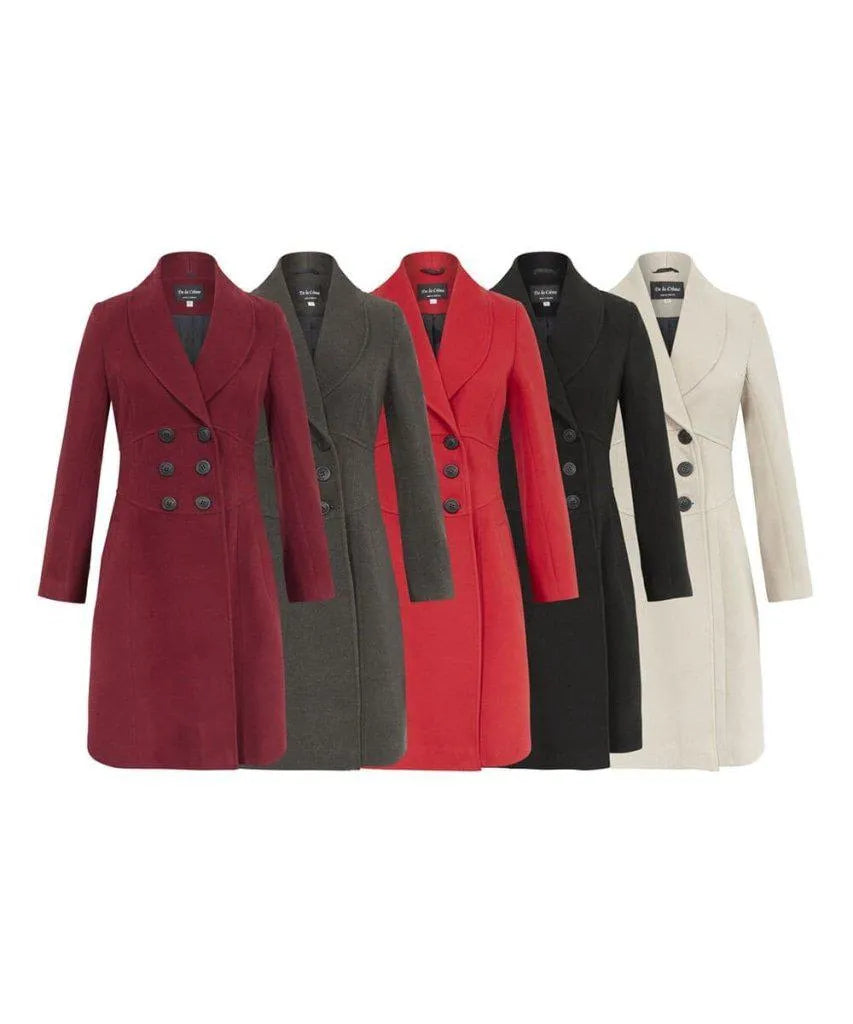 High Street Style De La Creme - Womens Slim Fit Double Breasted Roll Collared Coat