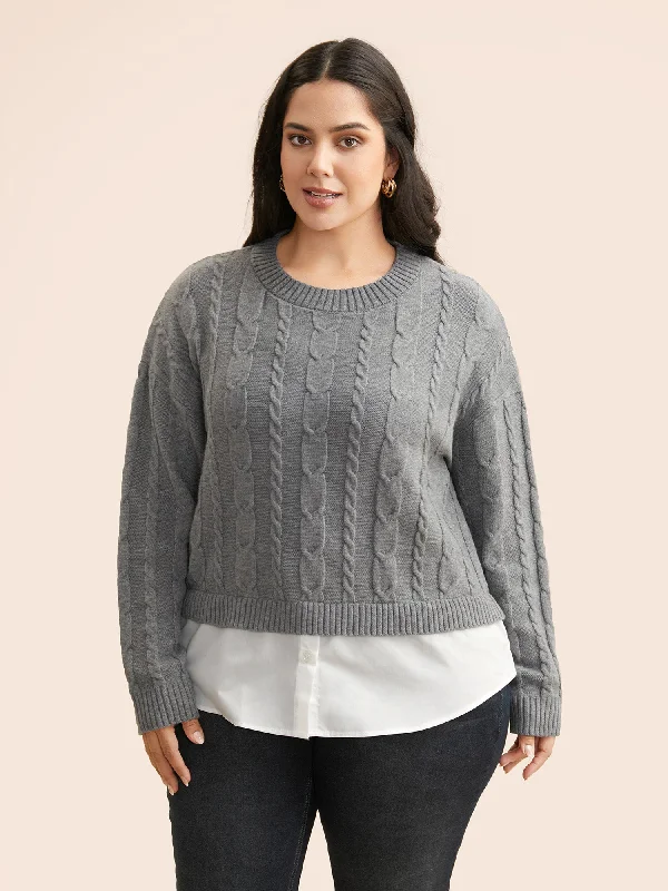 French Style Supersoft Essentials Cable Knit Patchwork Pullover