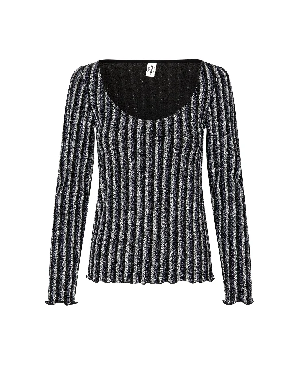 Luxury And Elegant Glitter Jersey Lara Top, Glitter Stripe/ Silver