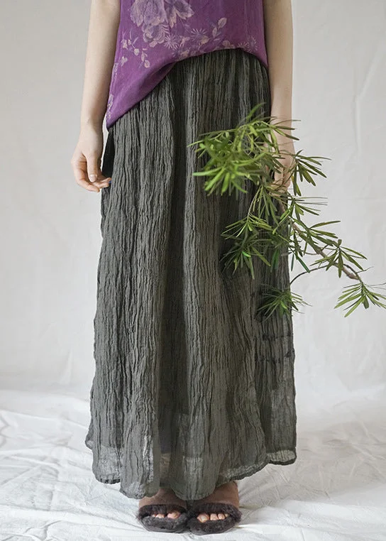 Versatile Items Modern Black Grey elastic waist wrinkled Asymmetrical Linen Skirt Spring