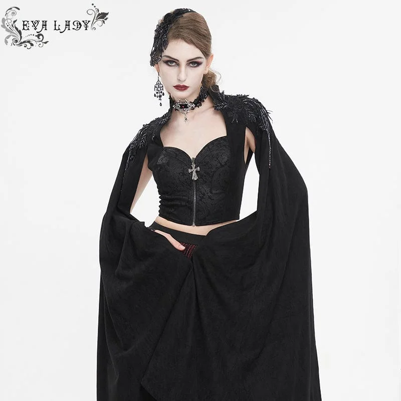 Spring Fashion Women's Gothic Stand Collar Floral Embroidered Shirt