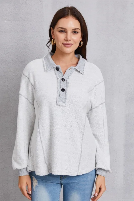 Youthful Vitality Half Button Dropped Shoulder Sweatshirt