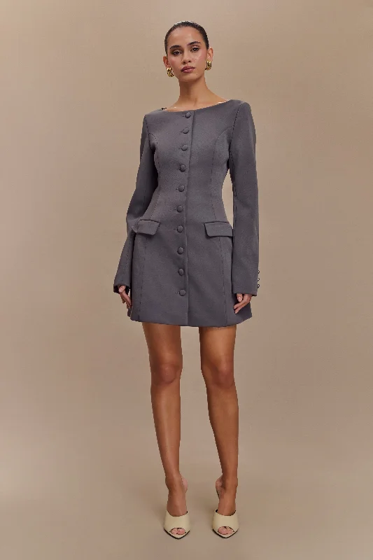 Exquisite Tailoring Jolie Boat Neck Suiting Mini Dress - Charcoal Grey