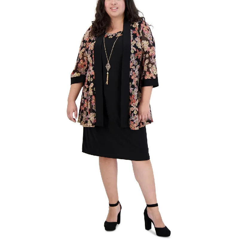 Sports And Leisure R&M Richards Womens Plus Foiled Open Front Collarless Blazer