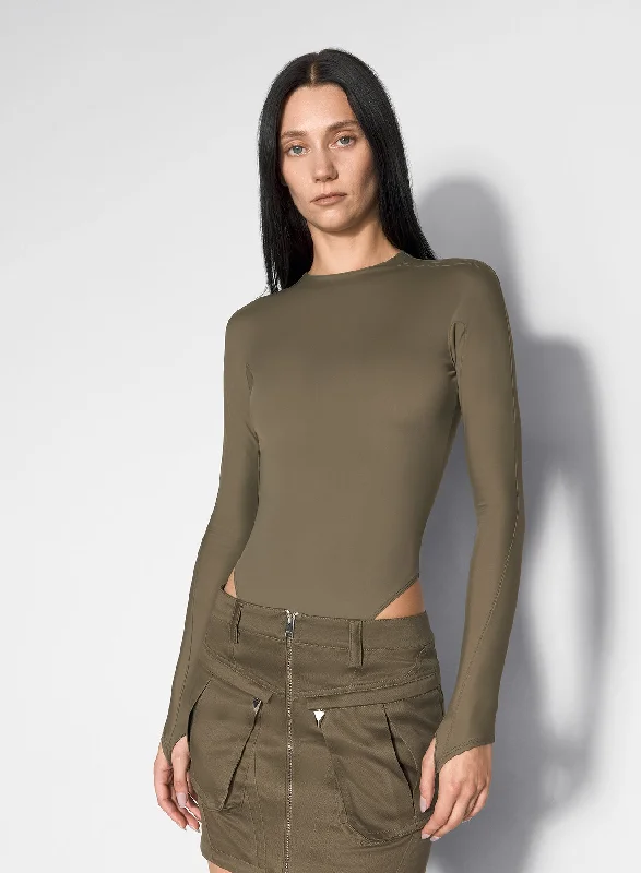 Fresh And Fashionable khaki shoulder logo bodysuit