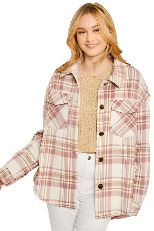 Elegant Design Woven Yarn Dye Long Sleeve Shackets with Front Pockets