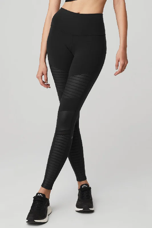 Urban Sense High-Waist Moto Legging - Black/Black Glossy