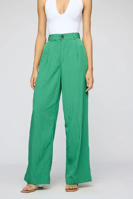 Fresh And Capable Lush Green Pleated Straight Fit Korean Pants