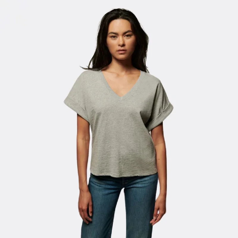 Personalized Outfit Stevie Cuffed V-Neck Tee (Heather Grey)