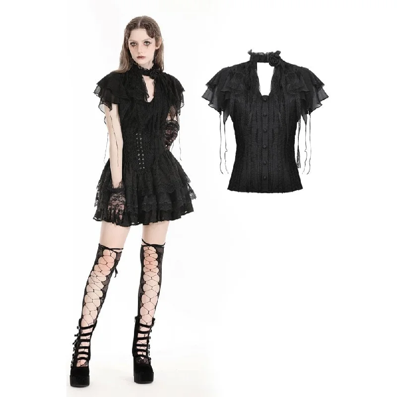 Celebrity Picks Women's Gothic Ruffled Lace Splice Shirt