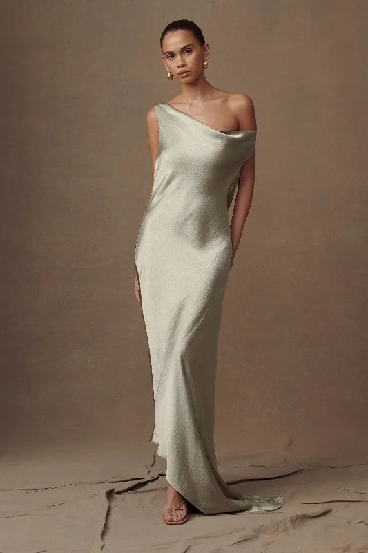 Fashionable Items Yvette Slip Maxi Dress With Asymmetrical Hem - Sage