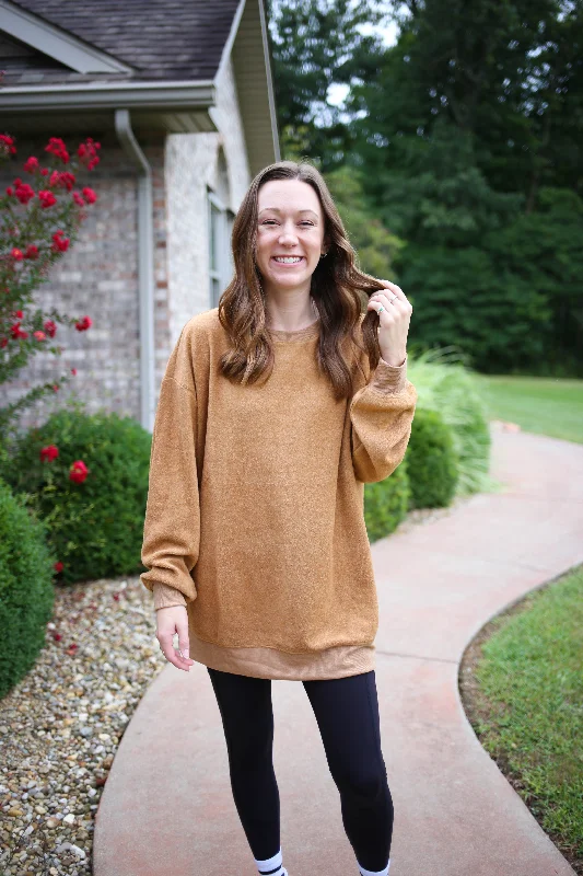 Must-have For Fashion Mustard Soft Fleece Long Sleeve Lightweight Sweatshirt | Boutique Elise