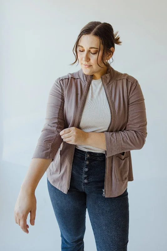European Plan ZIP-UP MOCK NECK WITH THERMAL DETAIL IN MOCHA