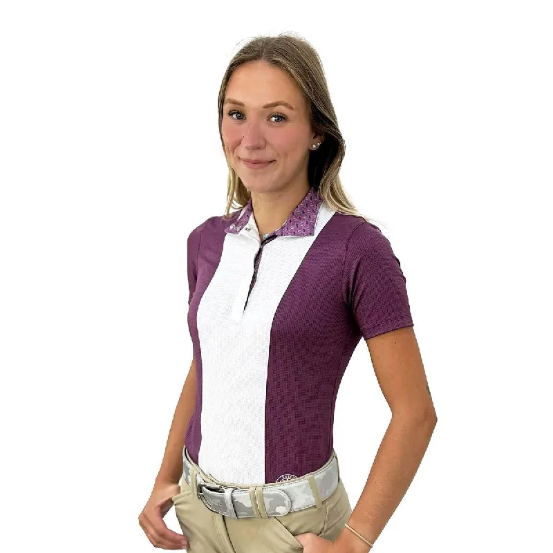 Youthful Vitality Essex Classics Ladies "Stirrups Plum " Luna Performance Short Sleeve Show Shirt Youthful Vitality Essex Classics Ladies "Stirrups Plum " Luna Performance Short Sleeve Show Shirt