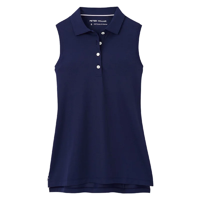 Exquisite Design Womens Sleeveless Banded Button Polo Navy - 2025