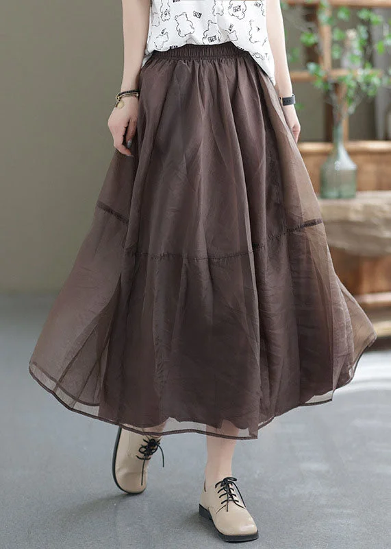 Sports And Leisure Classy Coffee Elastic Waist Patchwork Organza A Line Skirt Summer