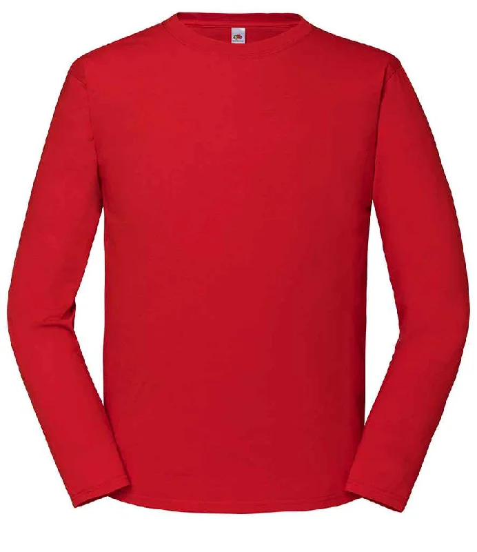 Retro Fashion Fruit Loom Iconic 195 Premium Long Sleeve T-Shirt | Red